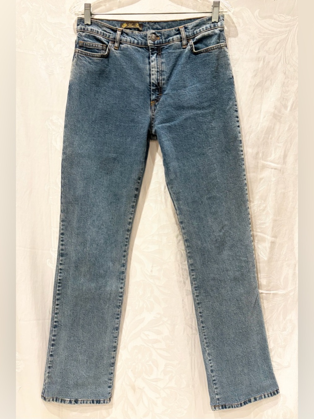 LORO PIANA Medium Blue Stretch Denim Straight Leg Jeans 44 28 x 32